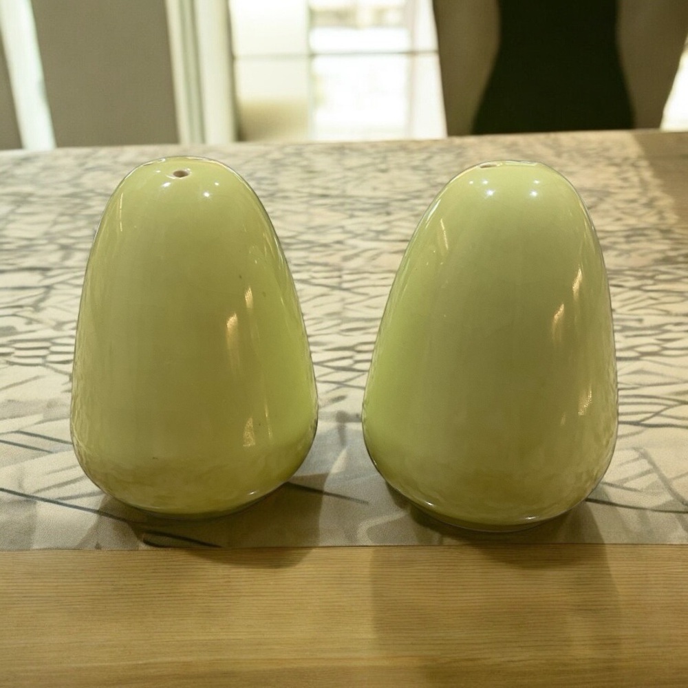 MCM Egg-Shaped Salt & Pepper Shakers Ceramic Chartreuse Yellow Green Vintage